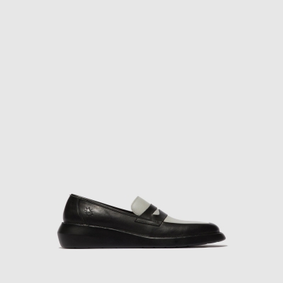 Black / Grey Fly London Slip-on Women's Loafers | USA03QAUB