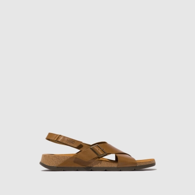 Brown Fly London Crossover Women's Sandals | USA40BCPZ