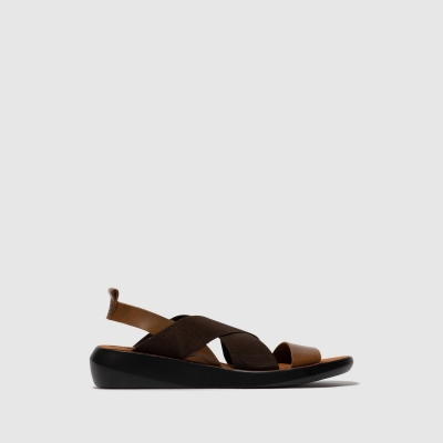 Brown Fly London Crossover Women's Sandals | USA96NKUP