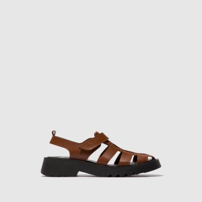 Brown Fly London Strappy Women's Sandals | USA39SGMQ