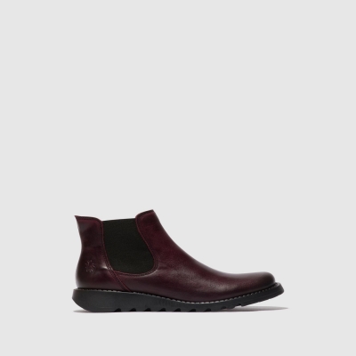 Burgundy / Black Fly London Chelsea SALV Women's Ankle Boots | USA38NQXP