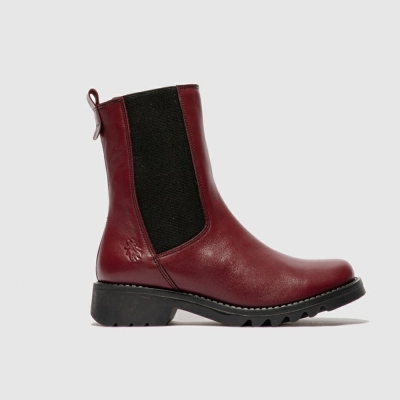 Burgundy / Black Fly London Pull On Women's Ankle Boots | USA14PUQS