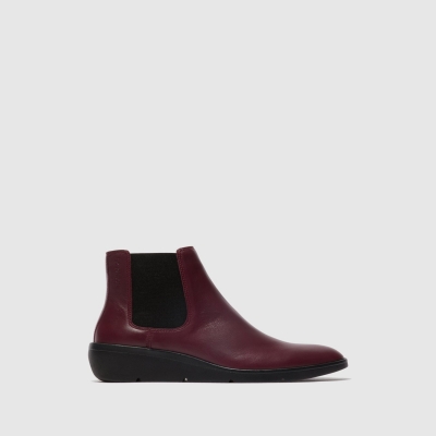 Burgundy Fly London Chelsea Women's Ankle Boots | USA47ZAOG