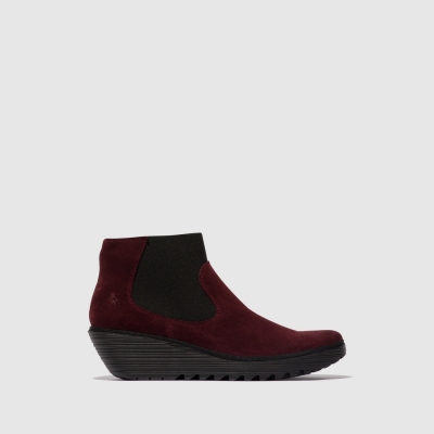 Burgundy Fly London Chelsea Women's Ankle Boots | USA61VQLM