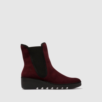 Burgundy Fly London Chelsea Women's Ankle Boots | USA69KAPI