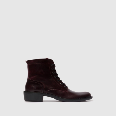 Burgundy Fly London Lace-up Women's Ankle Boots | USA59XCAI