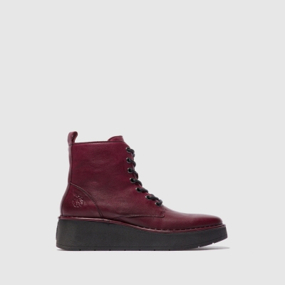 Burgundy Fly London Lace-up Women's Ankle Boots | USA72GIZN