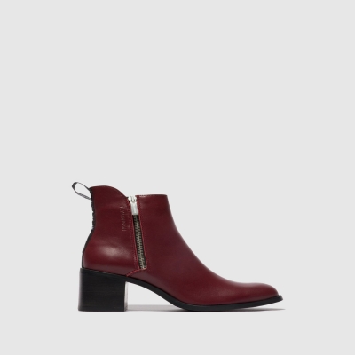 Burgundy Fly London Zip Up Women's Ankle Boots | USA67QMAB