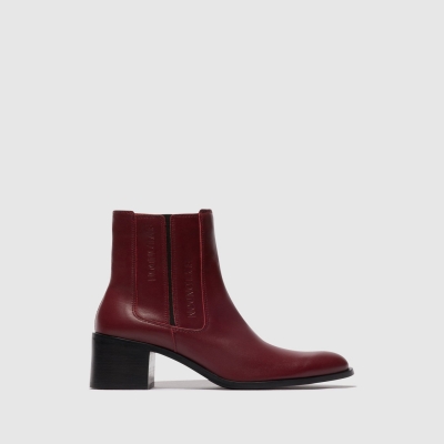 Burgundy Fly London Zip Up Women's Ankle Boots | USA69BXRM