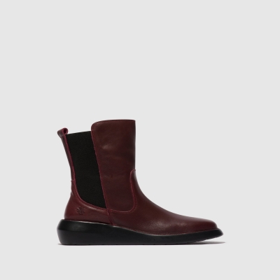 Burgundy Fly London Zip Up Women's Ankle Boots | USA74HPTD