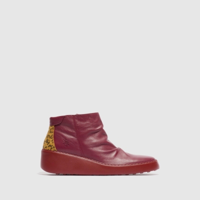 Burgundy / Tan Fly London Zip Up Women's Ankle Boots | USA25DJAF