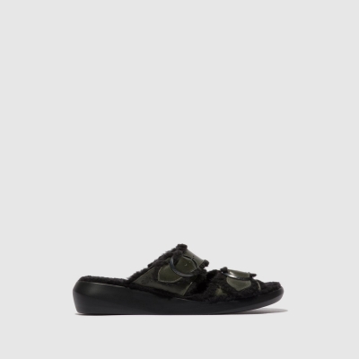 Dark Brown Fly London Slip-on Women's Sandals | USA63YMGP