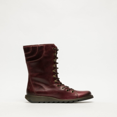 Dark Red Fly London Lace-up Women's Boots | USA05YTIC