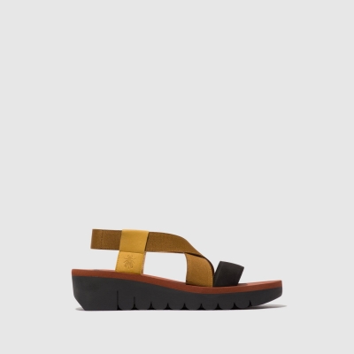 Deep Yellow / Brown / Black Fly London Sling-Back Women's Sandals | USA15YDMT