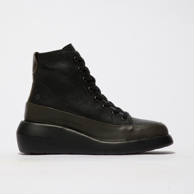 Green / Black Fly London Lace Up Women's Ankle Boots | USA09CPMH