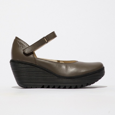 Grey Brown Fly London Upper Leather Women's Wedge | USA58WIQU