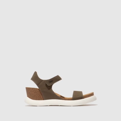 Khaki Fly London Velcro Women's Sandals | USA15FATJ