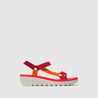 Multicolor / Red Fly London Velcro Women's Sandals | USA40EYUT