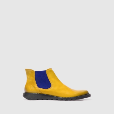 Mustard / Blue Fly London Chelsea Women's Ankle Boots | USA08SKPA