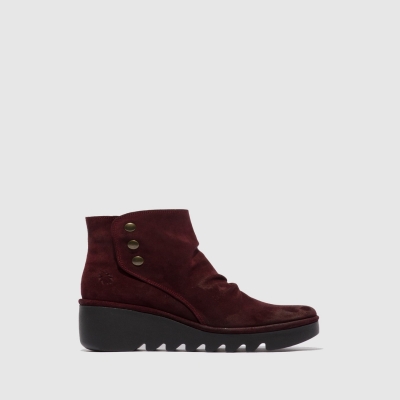 Oilsuede Burgundy Fly London Zip Up Women's Ankle Boots | USA02QRLG