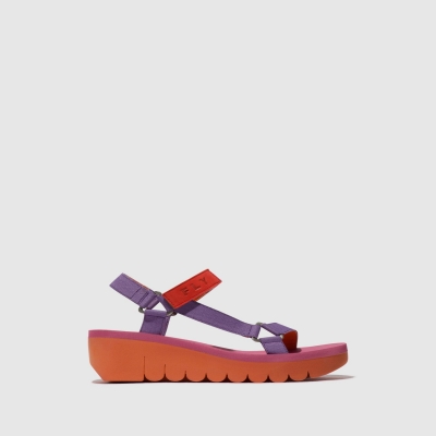 Orange / Purple / Rose Fly London Velcro Women's Sandals | USA80TRUG