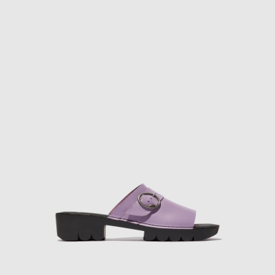 Purple Fly London Buckle Women's Mules | USA05RIUZ