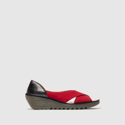 Red / Deep Grey Fly London Crossover Women's Sandals | USA57HGLK