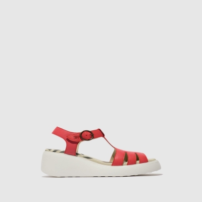 Red Fly London T-Strap Women's Sandals | USA63KSEY