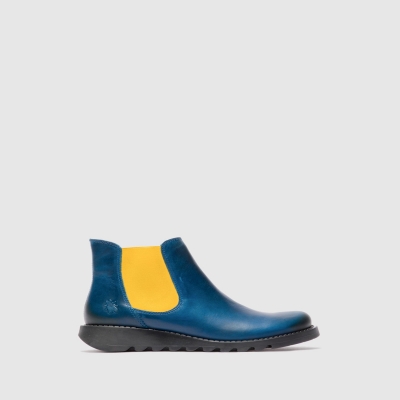 Royal Blue / Mustard Fly London Chelsea Women's Ankle Boots | USA28TJYO