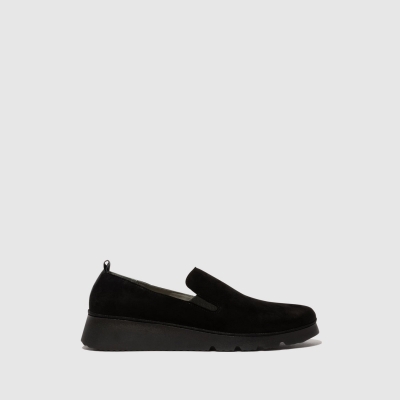 Suede Black Fly London Slip-on Women's Shoes | USA56XOHL