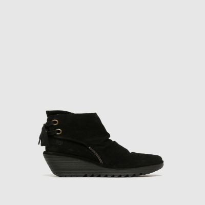 Suede Black Fly London Wedge YAMA Women's Ankle Boots | USA96GLMI