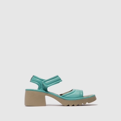 Turquoise Fly London Velcro Women's Sandals | USA17IEPC