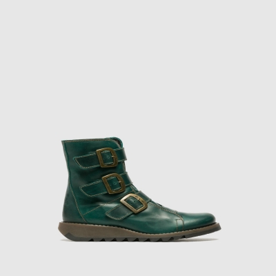 Turquoise Green Fly London Buckle Women's Ankle Boots | USA39XBZF