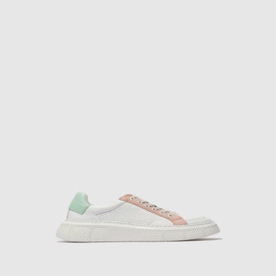 White / Beige / Green Fly London Lace-up Women's Trainers | USA15CNAT