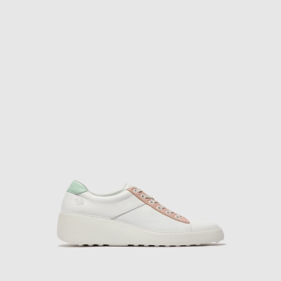 White / Beige / Mint Fly London Lace-up Women's Trainers | USA30HICQ