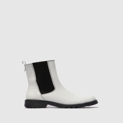 White / Black Fly London Chelsea Women's Ankle Boots | USA15NRWP