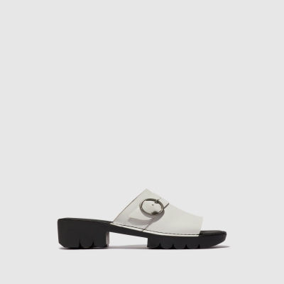 White Fly London Buckle Women's Mules | USA70NUMT