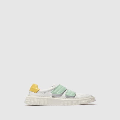 White / Green / Yellow Fly London Velcro Men's Trainers | USA17ISMA