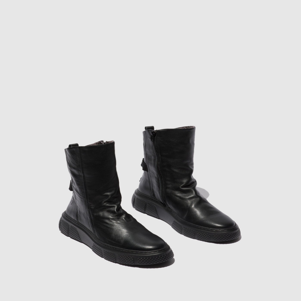 Black / Black Fly London Zip Up Women's Boots | USA19XALR