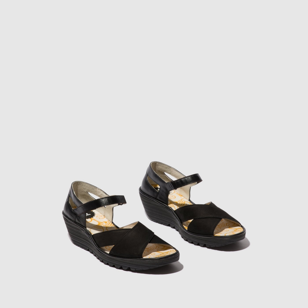 Black Fly London Ankle Strap Women's Sandals | USA98ZKQL