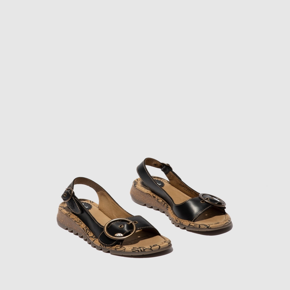 Black Fly London Buckle Women's Sandals | USA82AHFX