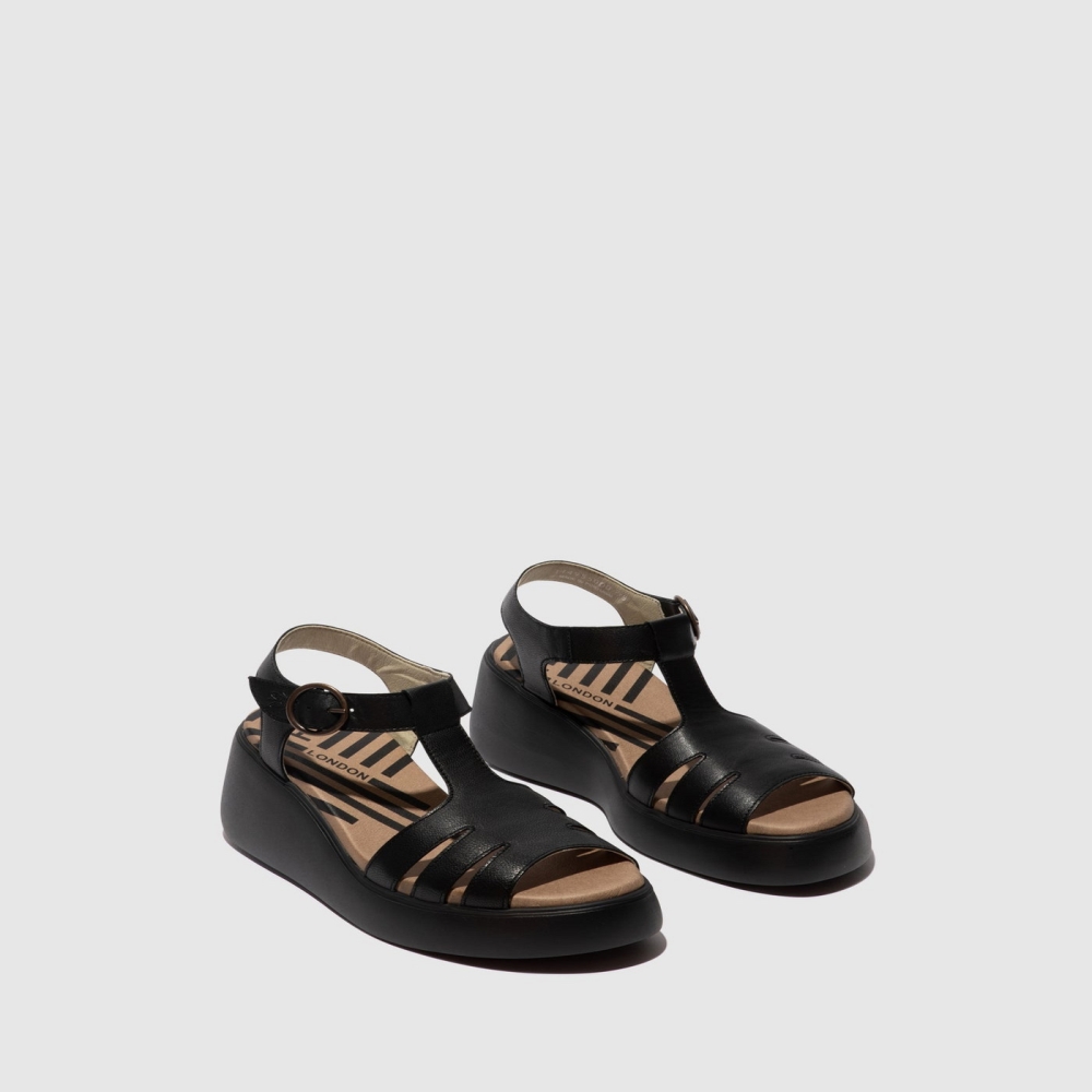 Black Fly London T-Strap Women's Sandals | USA64VXED