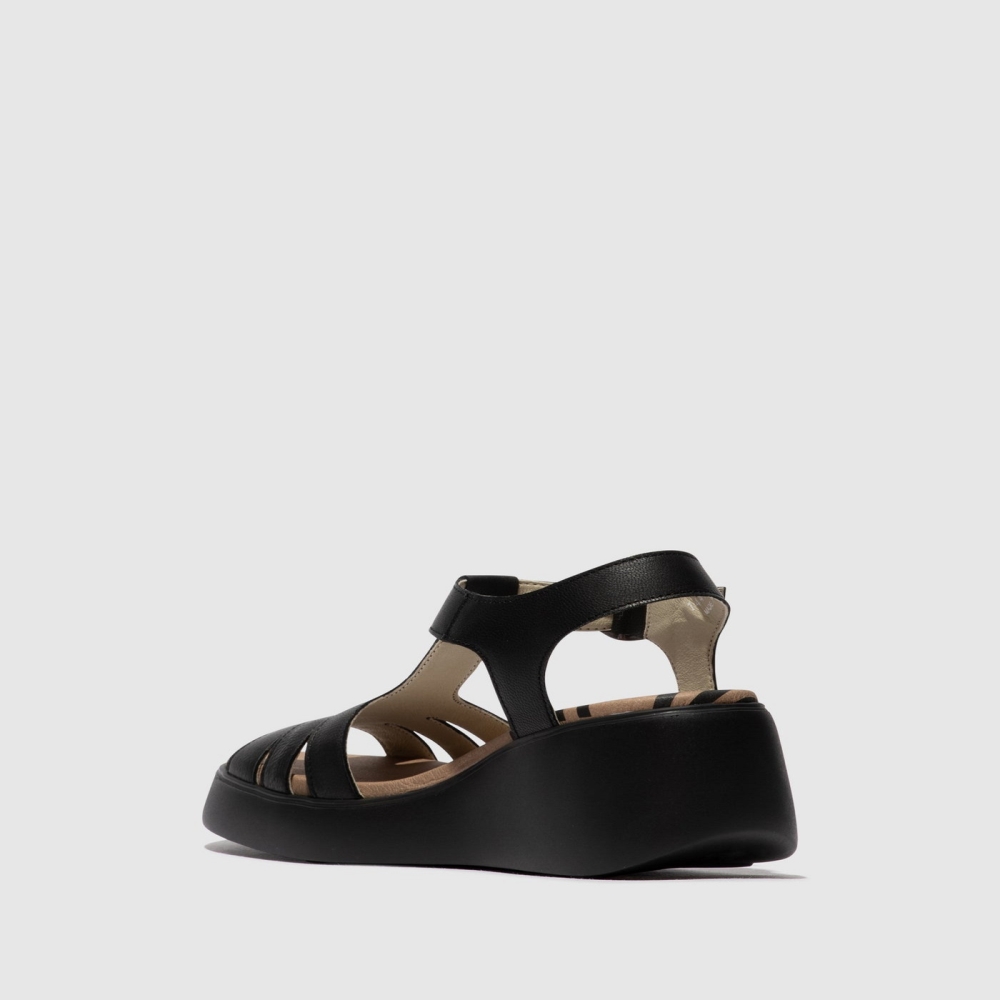 Black Fly London T-Strap Women's Sandals | USA64VXED