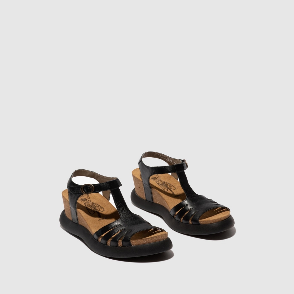 Black Fly London T-Strap Women's Sandals | USA97LMFD