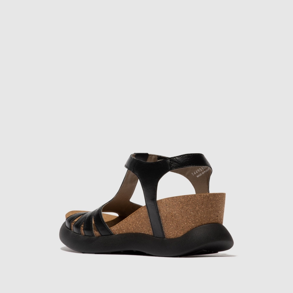 Black Fly London T-Strap Women's Sandals | USA97LMFD