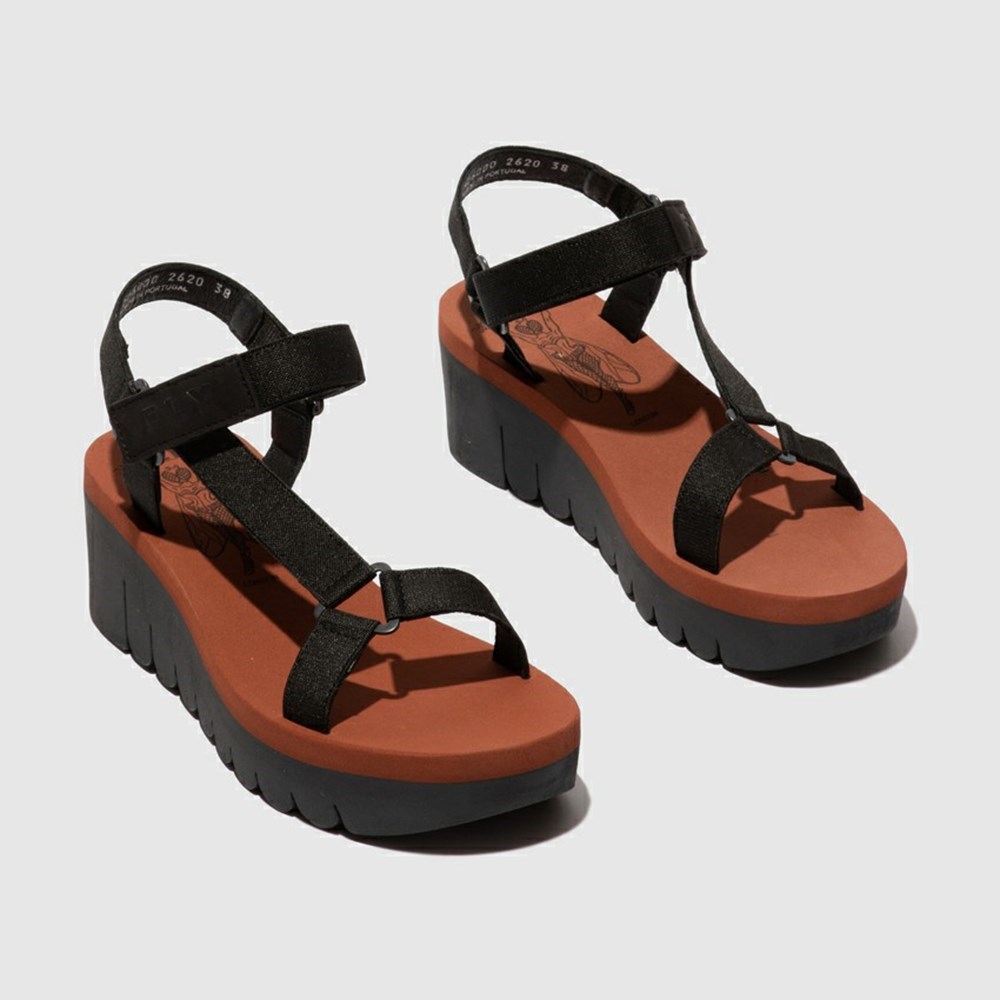 Black Fly London Velcro Women's Sandals | USA82BLOZ