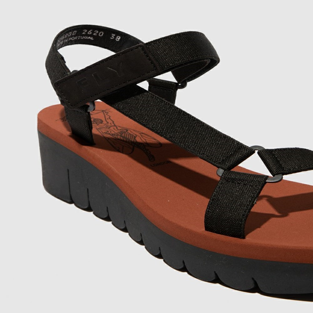 Black Fly London Velcro Women's Sandals | USA82BLOZ