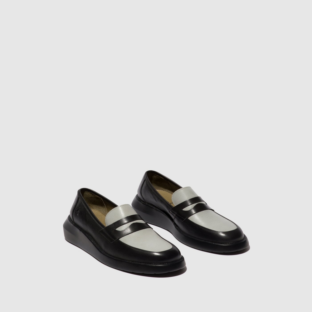 Black / Grey Fly London Slip-on Women's Loafers | USA03QAUB