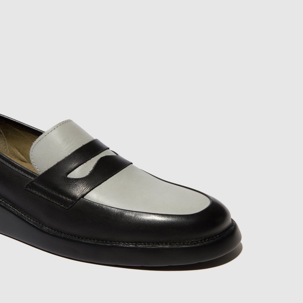 Black / Grey Fly London Slip-on Women's Loafers | USA03QAUB