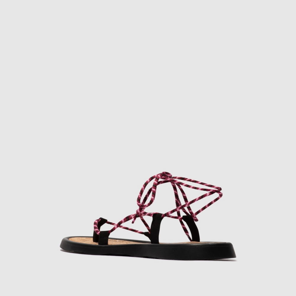 Black / Purple Fly London Lace-up Women's Sandals | USA92FENB